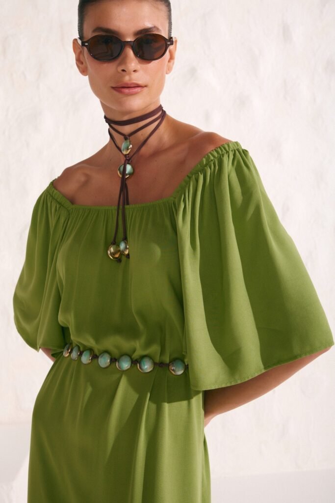VESTIDO MAXI MIDI EM BLEND DE VISCOSE LINZZI
