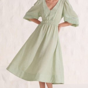 VESTIDO COM MANGA MAXI MIDI EM BLEND DE LINHO
